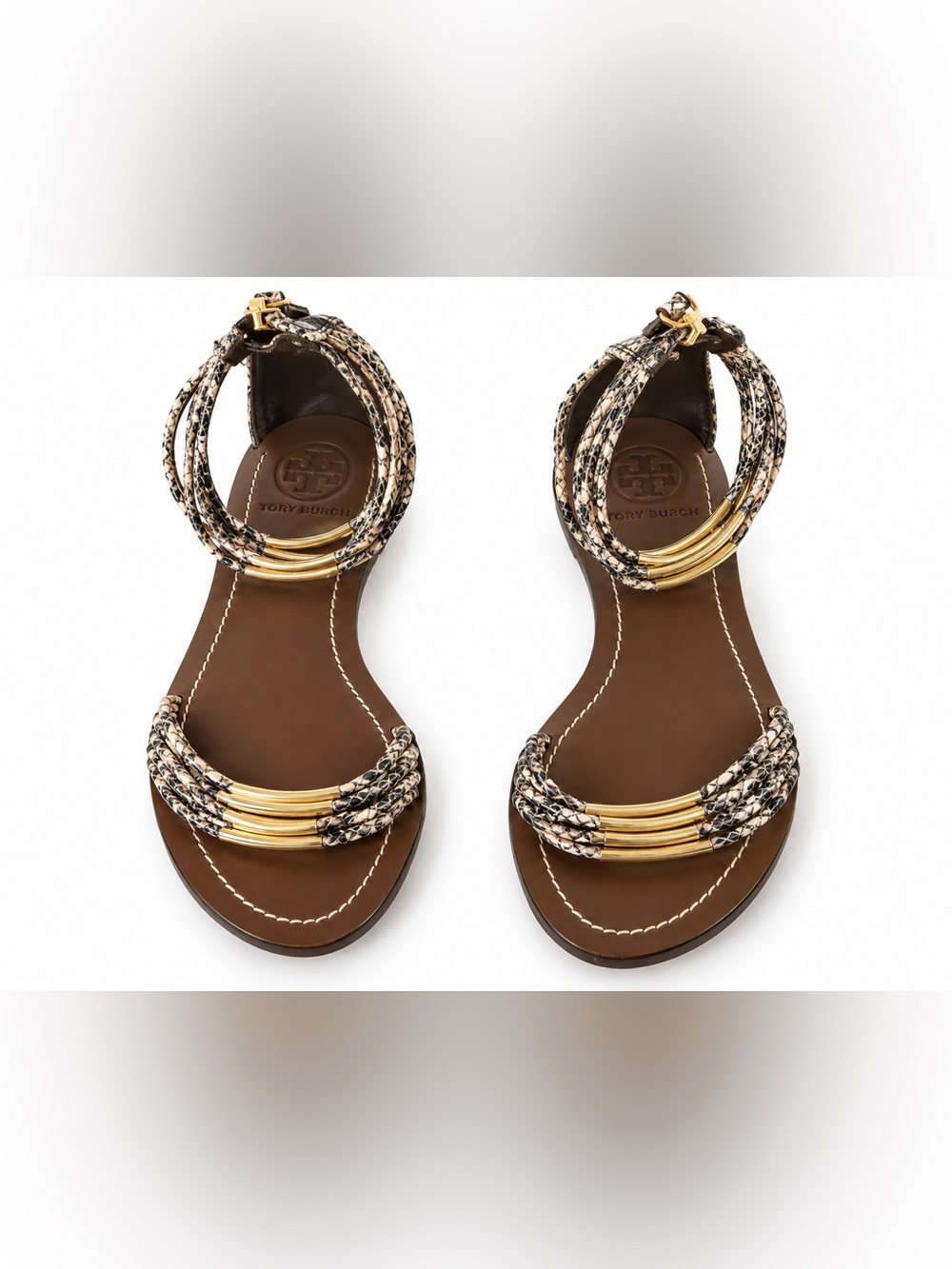 Tory Burch Mignon Rings Snake Print Ankle Strap Sandals US Women's Size 7